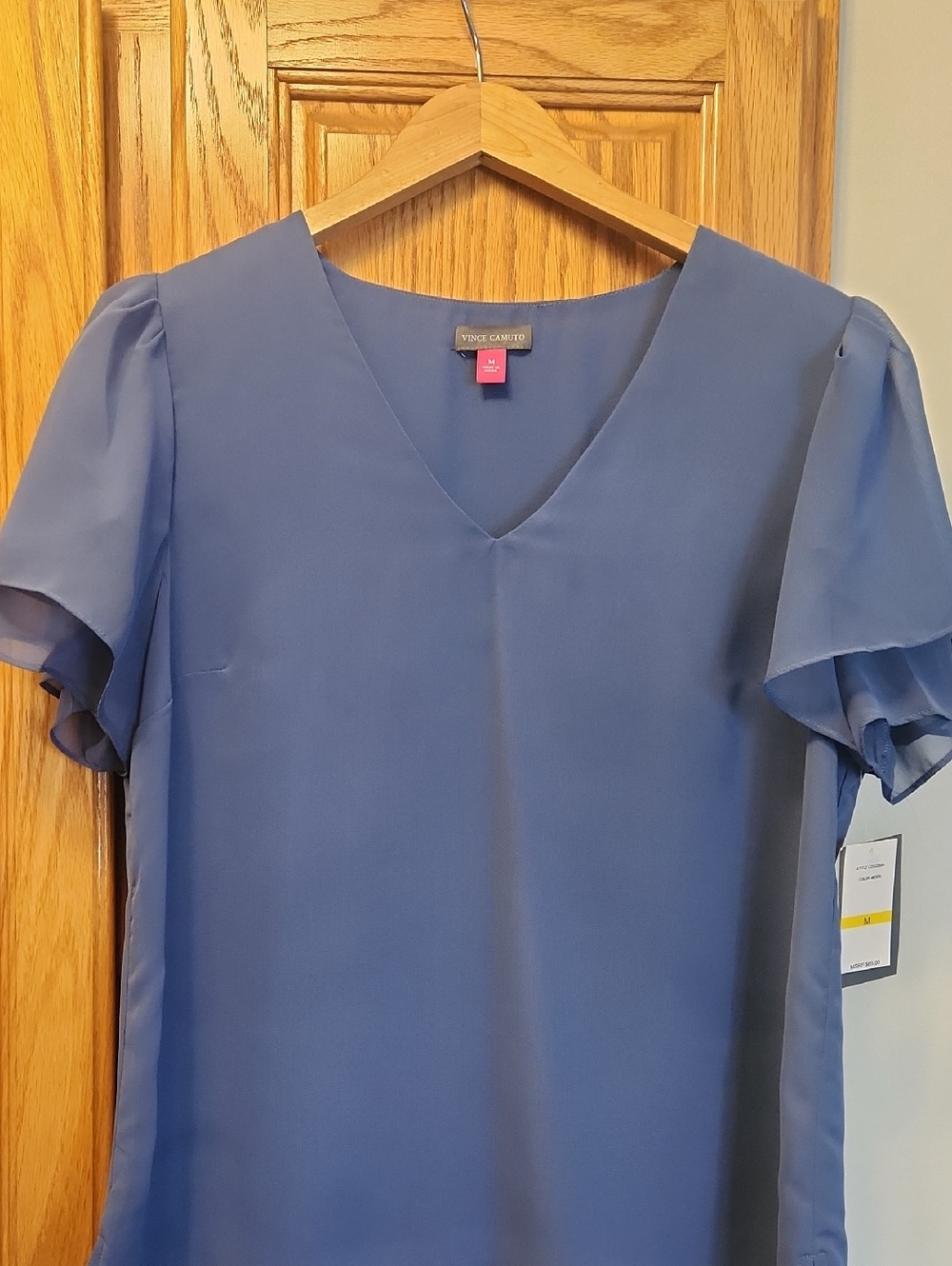 Vince Camuto Dusty Blue V-Neck Flutter Sleeve Blouse